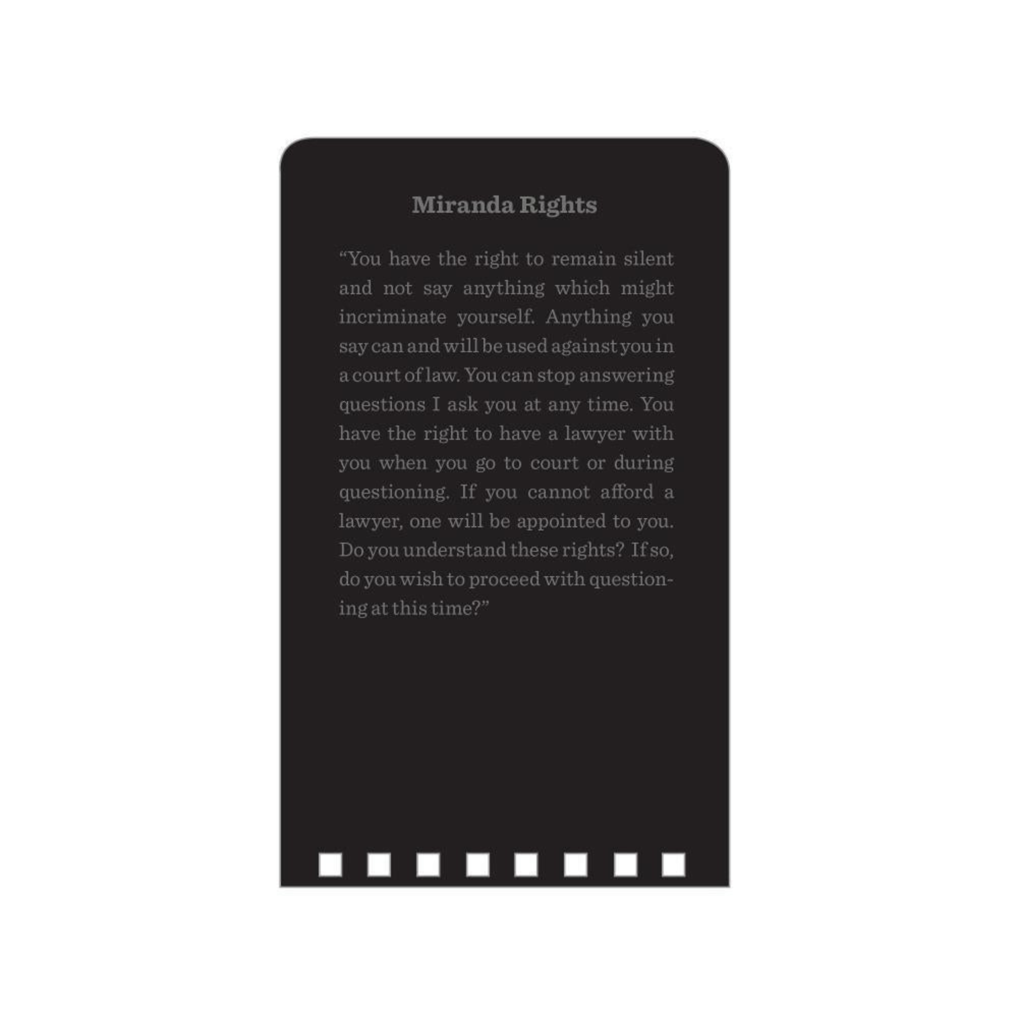 Miranda Rights on a black cover