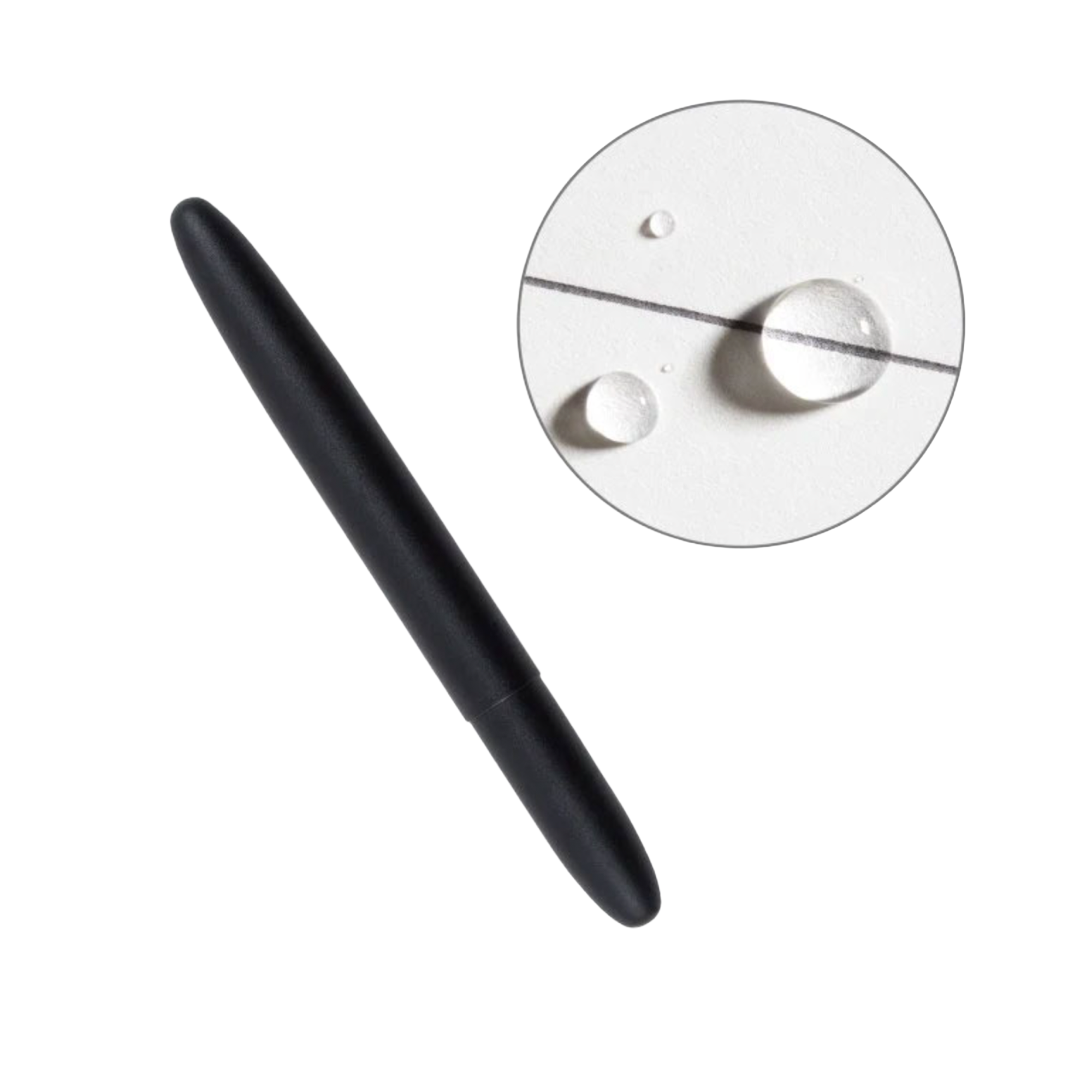 Black cylindrical object on a white background