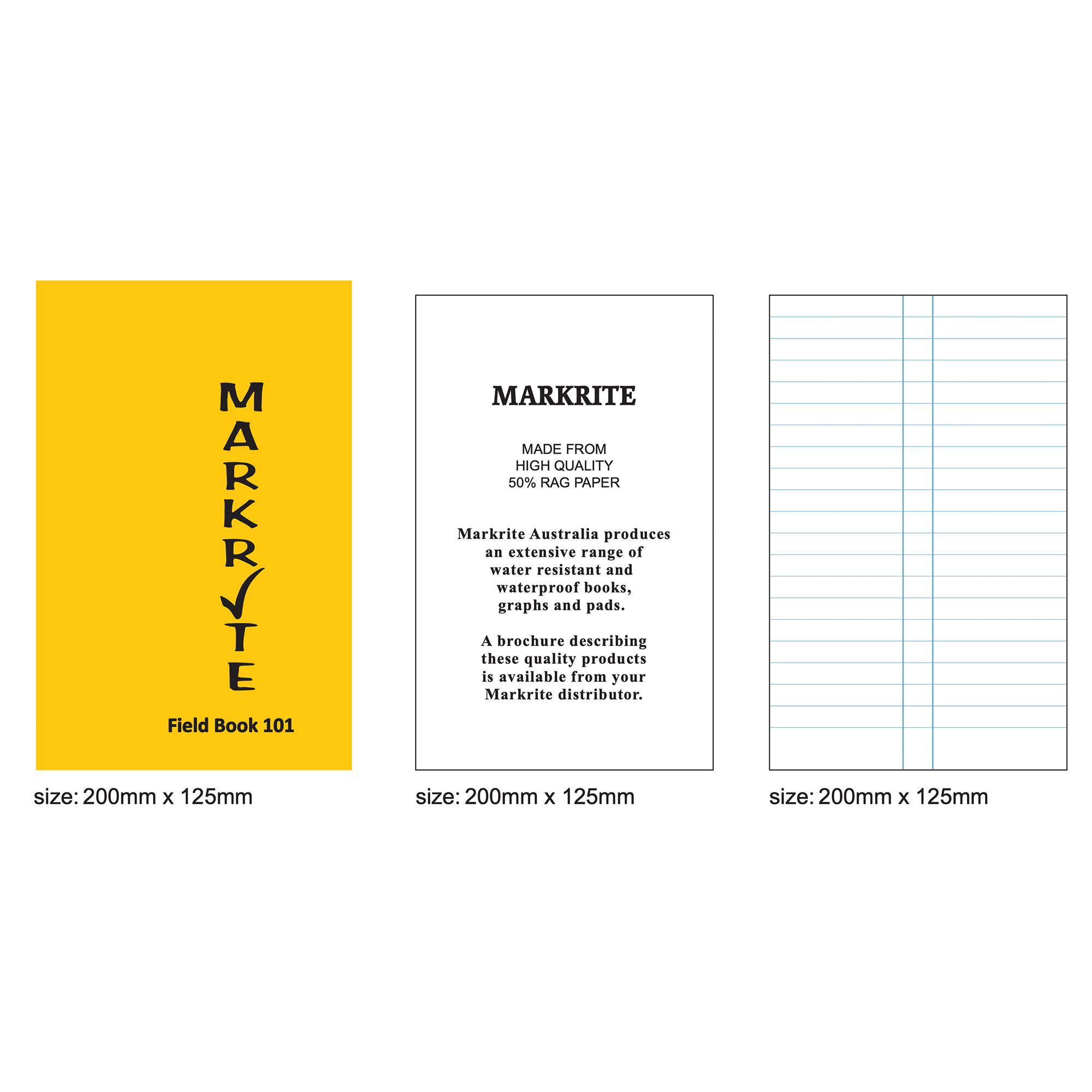 Markrite field book 101 with yellow cover and page layout on a white background
