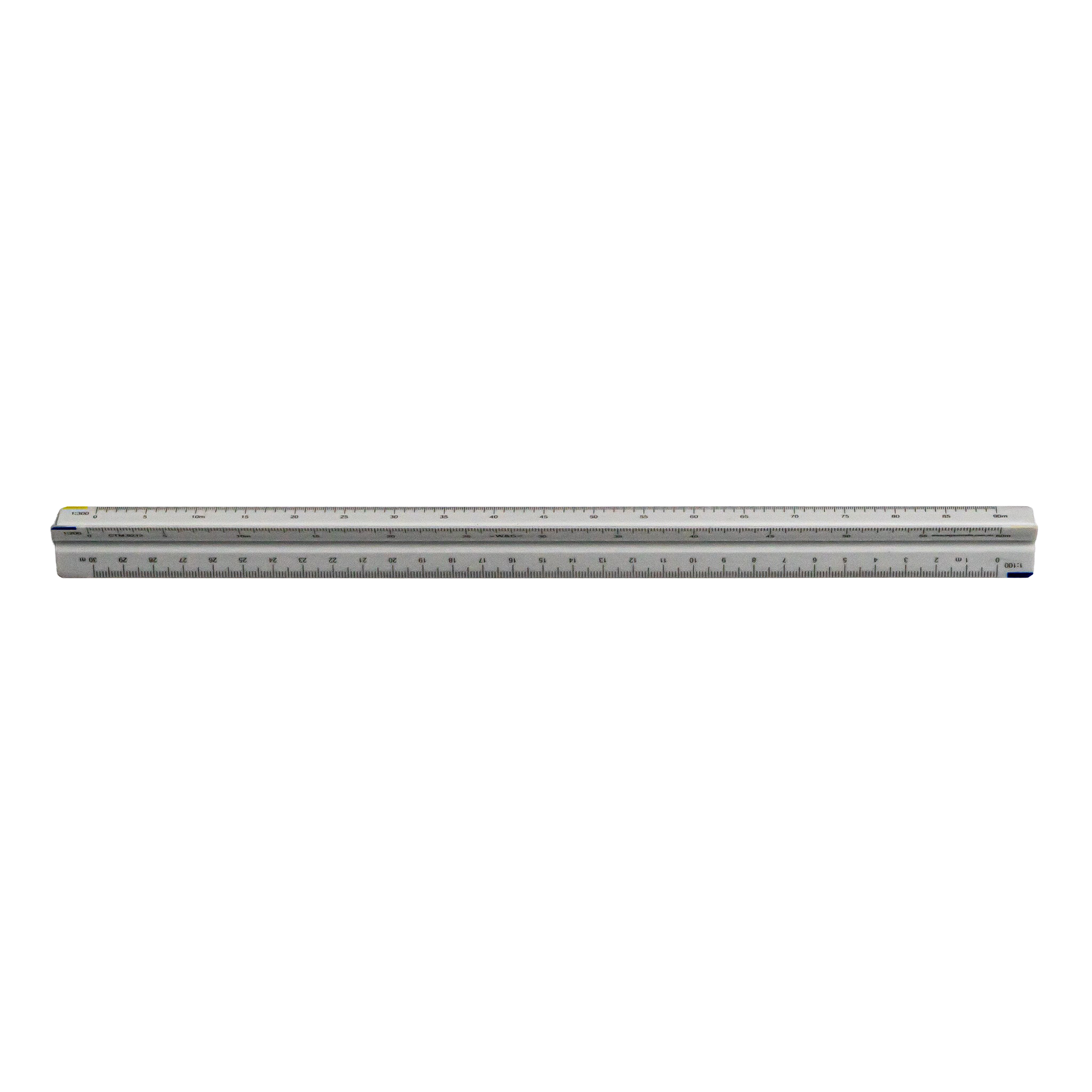 A white ruler with black measurement markings on a white background