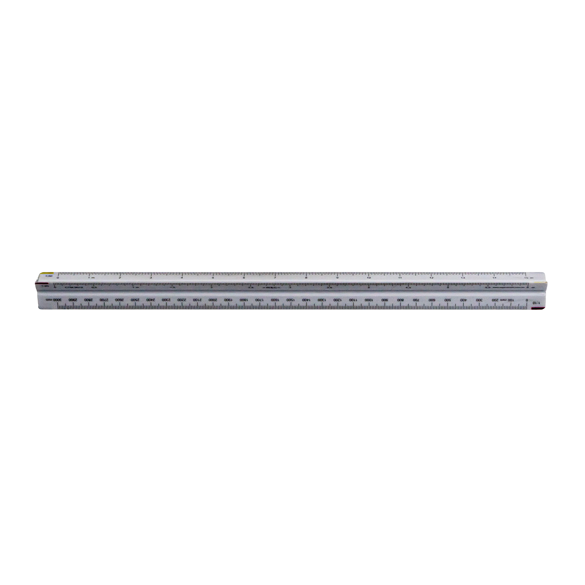 White ruler with black measurement markings on a white background