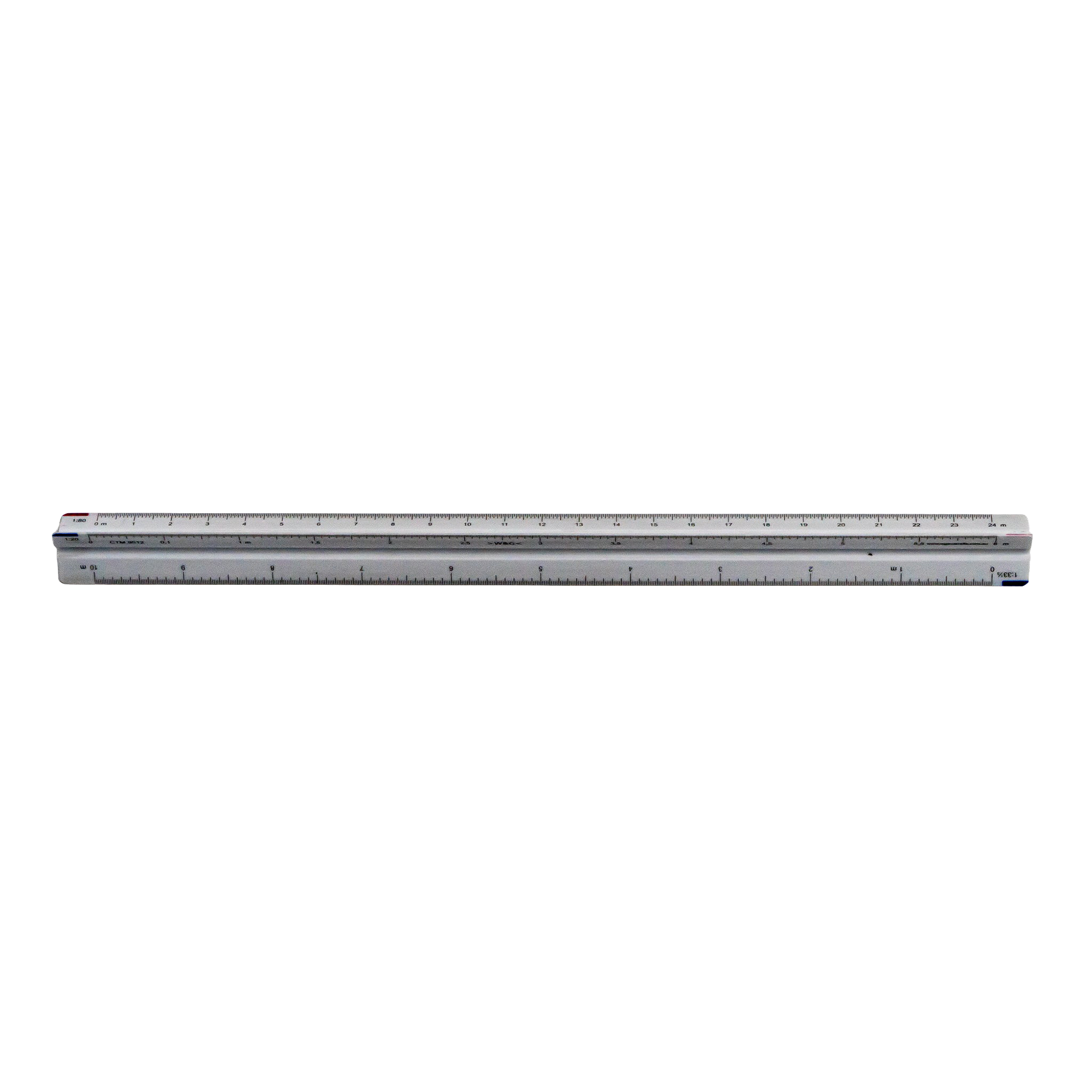 A long plastic ruler with black measurement markings on a plain white background.