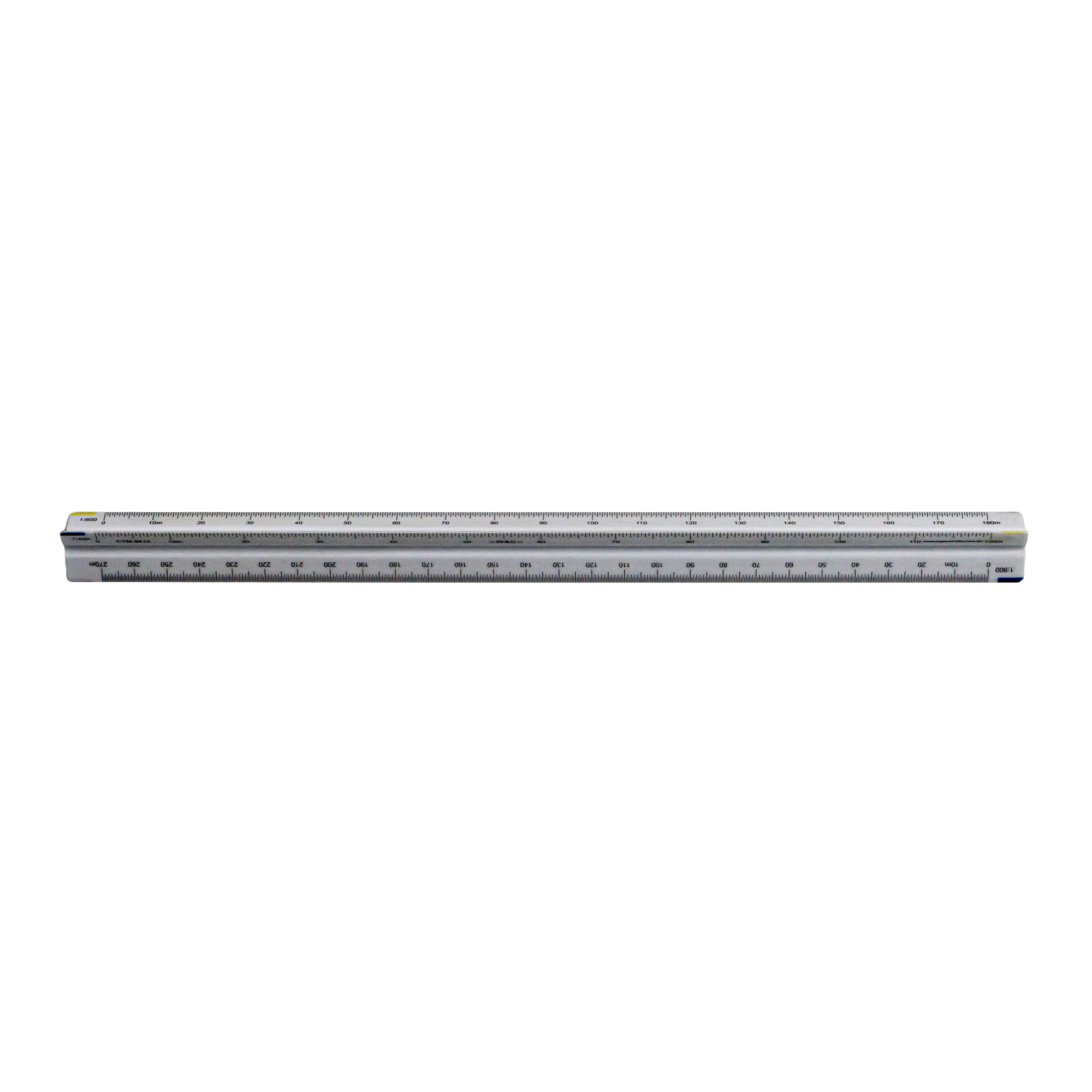 White triangular ruler with black measurement markings