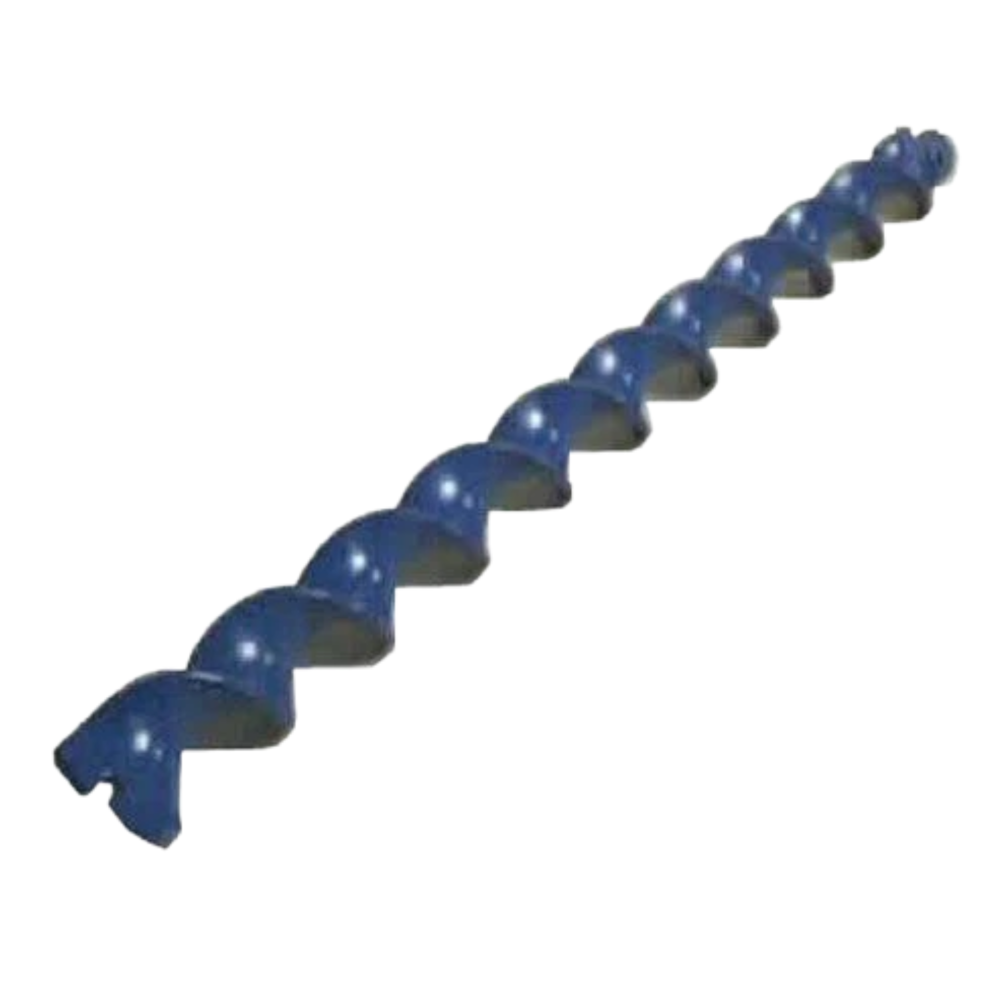 Painted blue steel spiral auger on white background