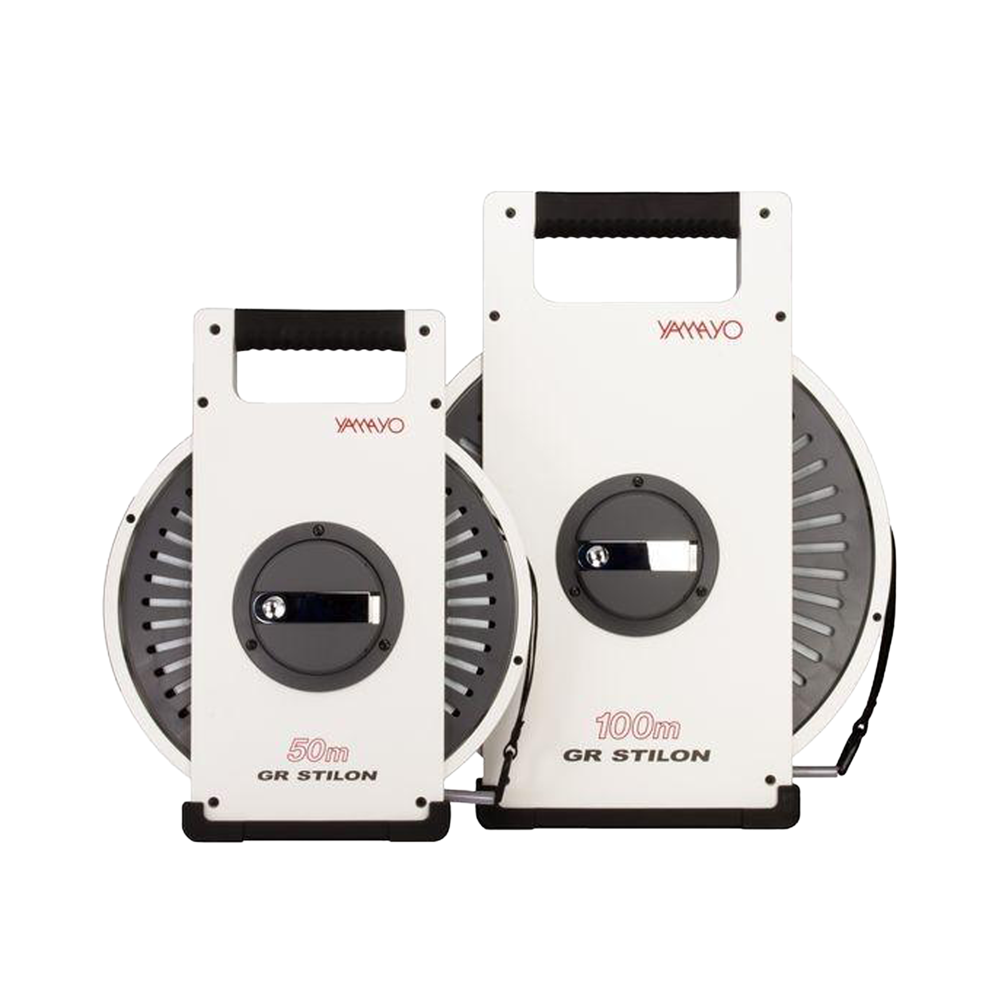 Two reel tape measures with Yamayo branding on a white background