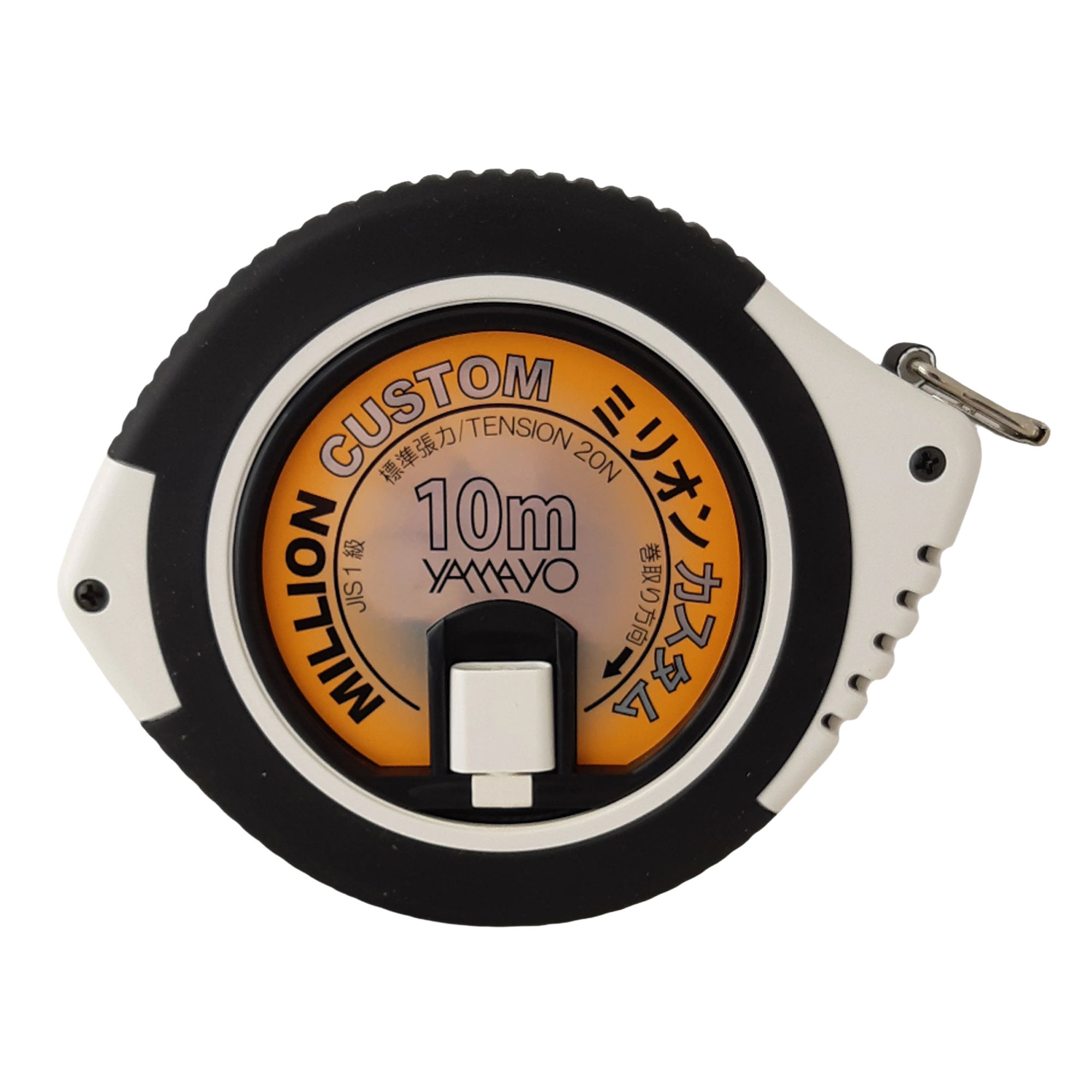 Tape measure with 'Million Custom' branding on a white background
