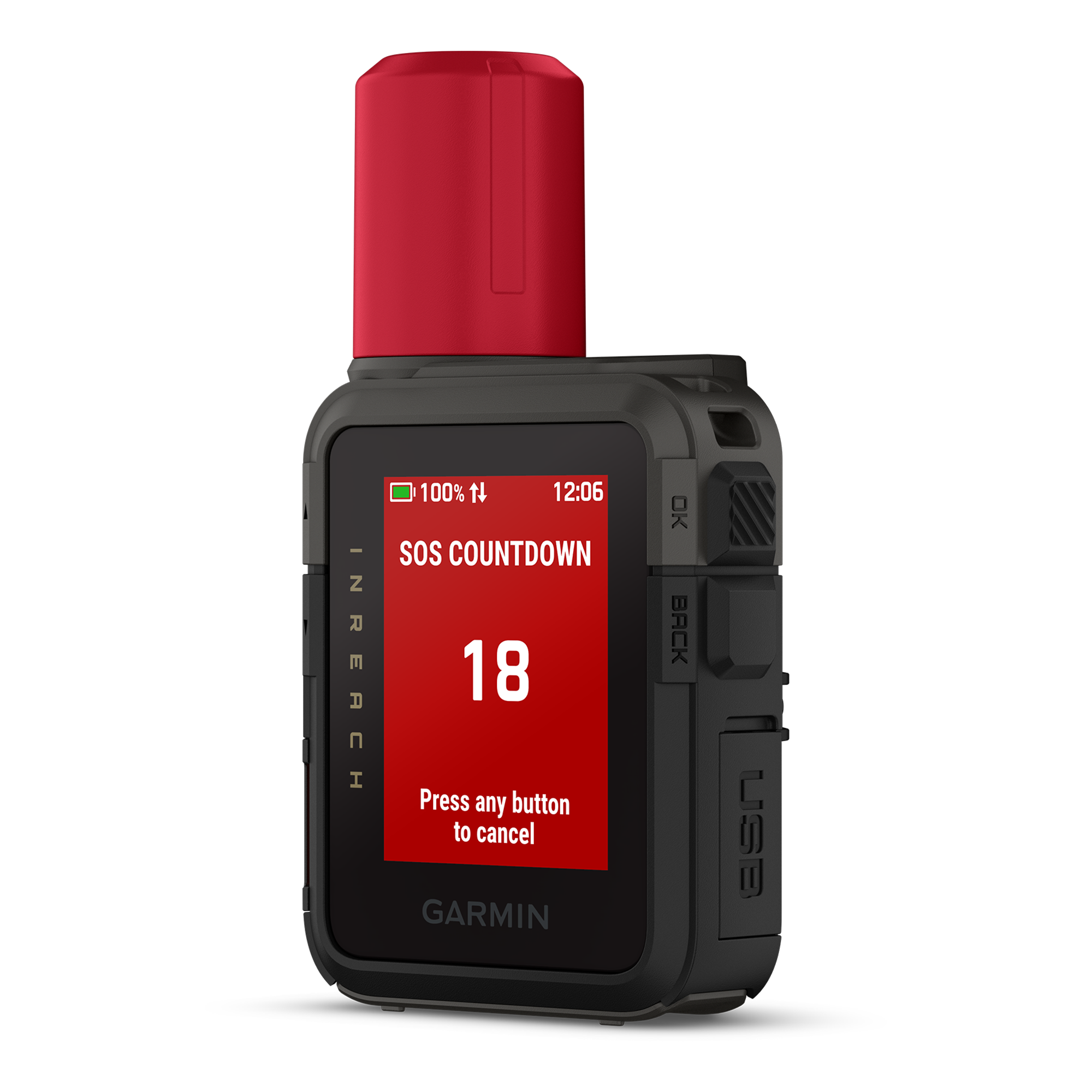 A Garmin InReach device showing an SOS countdown
