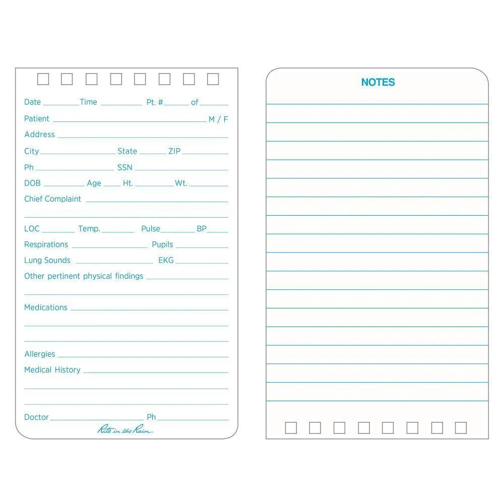 Rite in the Rain 112, All-Weather EMS Vital Stats Polydura Notebook, 76mm x 127mm