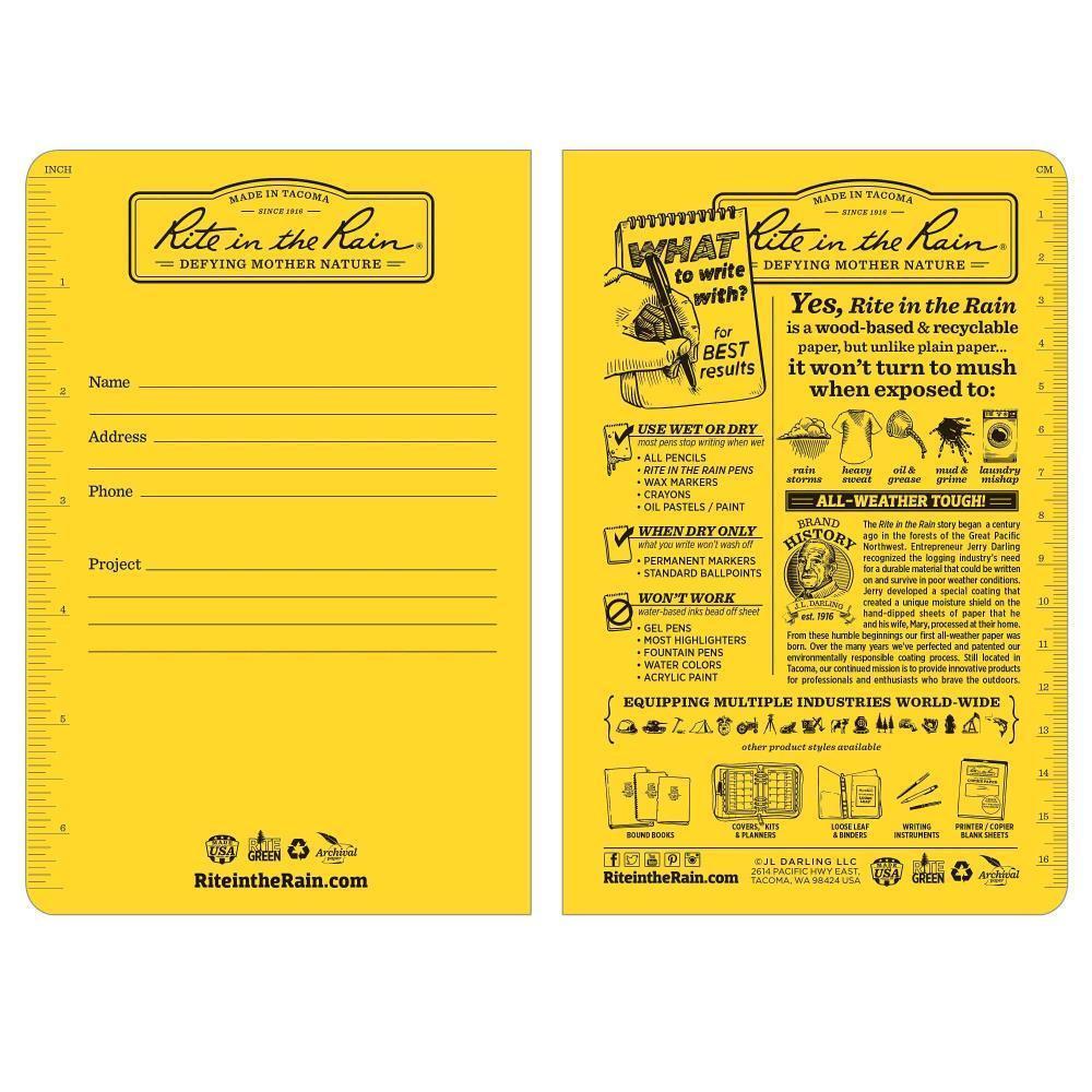 Rite in the Rain 371FX, All-weather Universal Rite in the Rain Field Flex Notebook, 117mm x 177mm, Pack of 3 books