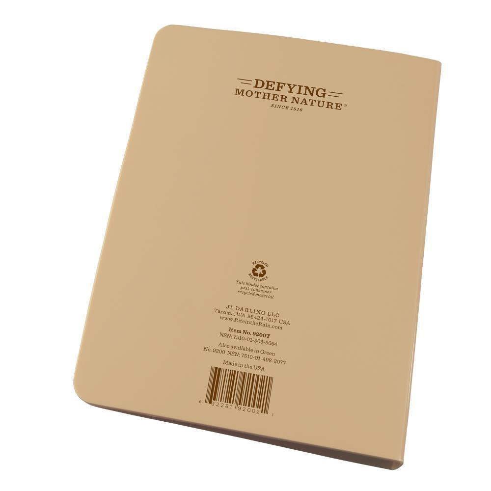 Rite in the Rain 9200T, All-Weather Tan 12mm Capacity Field Ring Binder Heavy Polydura, 143mm X 191mm