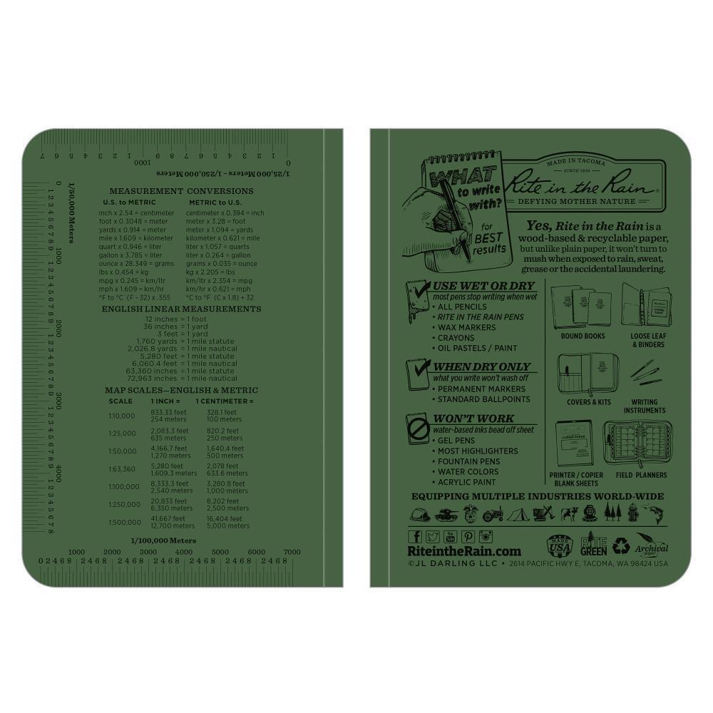 Rite in the Rain 954, All-Weather Green Universal Field-Flex Memo Book, 89mm x 127mm