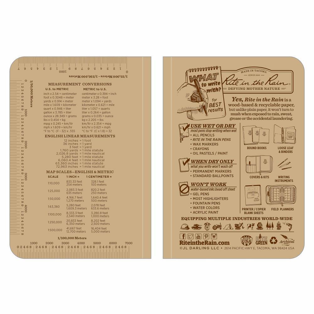 Rite in the Rain 954T, All-Weather Tan Universal Field-Flex Memo Book, 89mm x 127mm