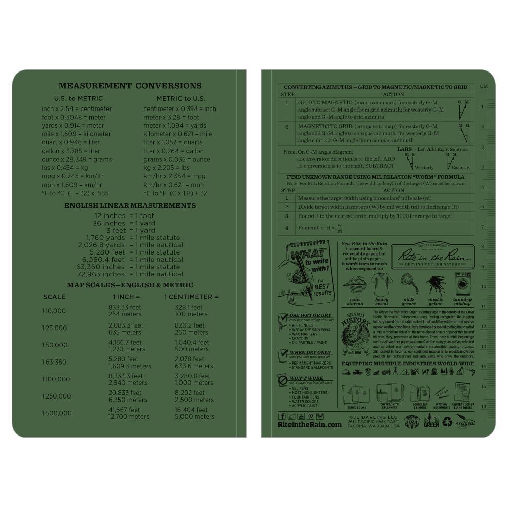 Rite in the Rain 980, All-Weather Green Universal Field-Flex Field Book, 117mm x 184mm