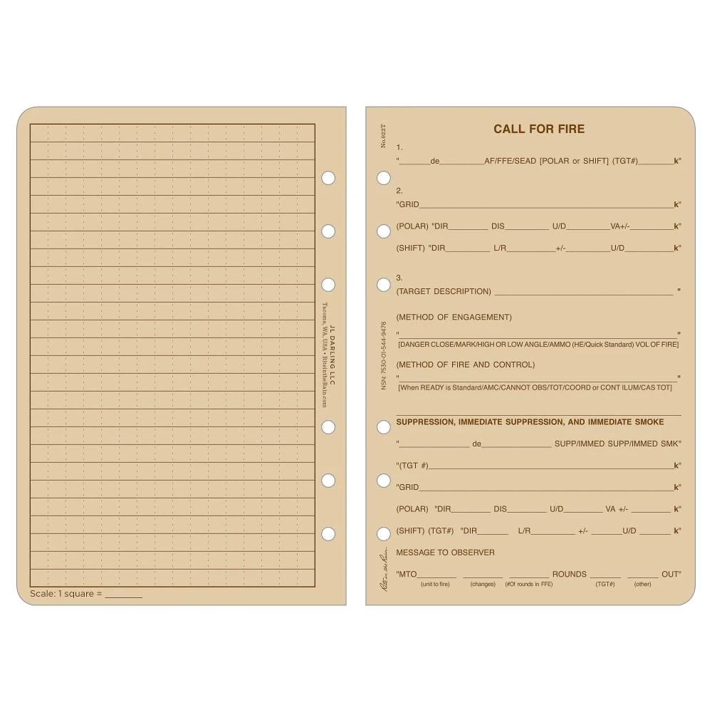 Rite in the Rain 922T All Weather Tan Call for Fire Loose Leaf Sheets 117mm X 178mm - ON SALE! ON SALE!