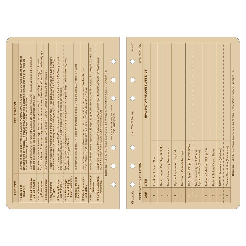 Rite in the Rain 952T All Weather 9 Line Medevac Tan Loose Leaf Sheets 117mm x 177mm - ON SALE! ON SALE!