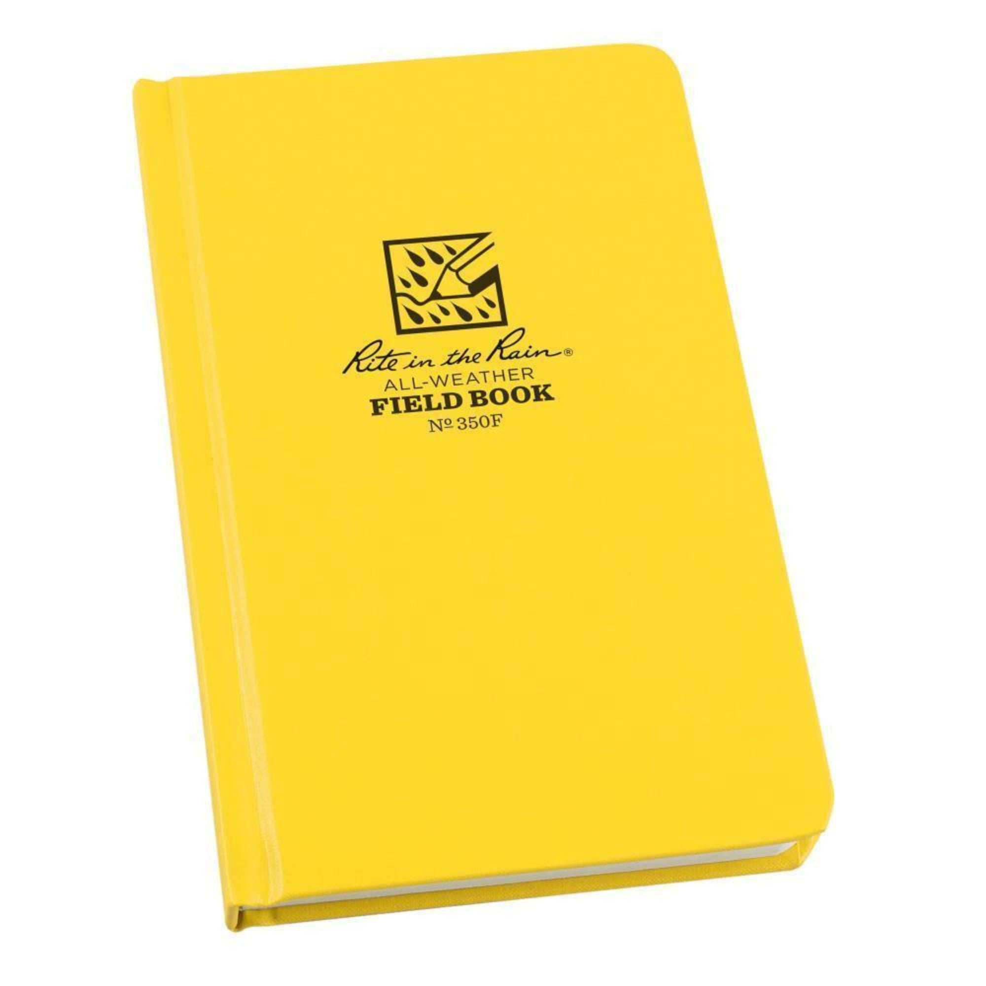 A yellow All-weather Fabrikoid Field Book with Rite in the Rain logo on the cover.