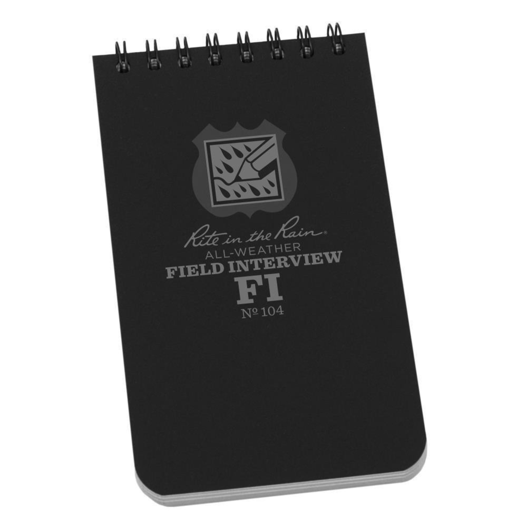 Black top spiral notebook on a white background