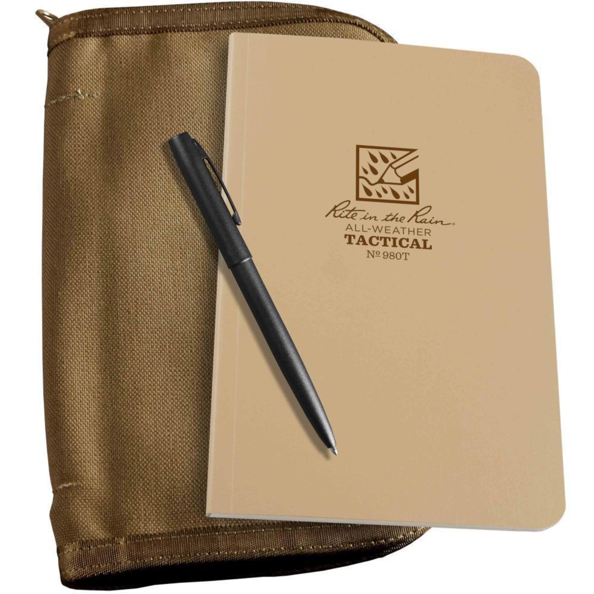 Rite in the Rain Tactical Field Book Kit - No. 980T-KIT - Tan Cordura Fabric Cover, Black All Weather Pen - prospectors.com.au