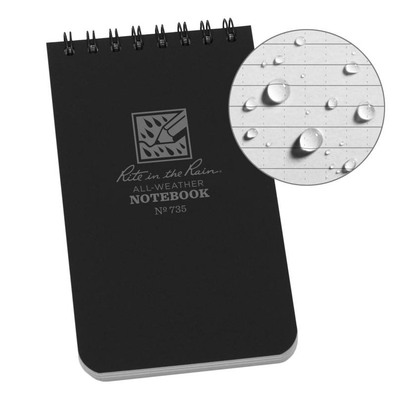 Rite in the Rain 735 Top Spiral Notebook 76x127mm - Black