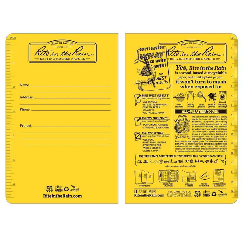 Rite in the Rain 311FX, All Weather Level Notebook, 117mm x 177mm, pack of 3 books - Prospectors