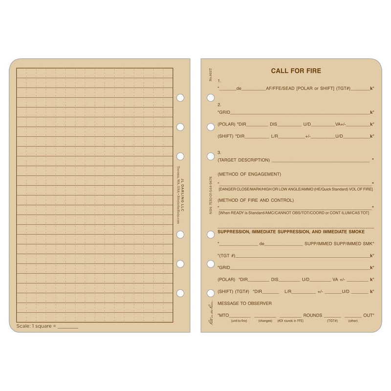 Rite in the Rain 922T, All Weather Tan Call for Fire Loose Leaf Sheets, 117mm X 178mm