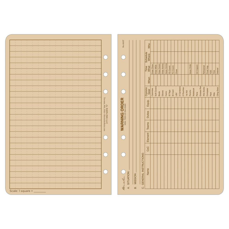 Rite in the Rain 932T, All Weather Tan Warning Order Loose Leaf Sheets, 117mm x 177mm