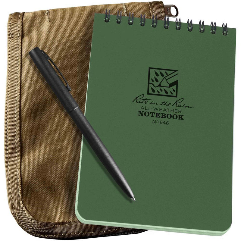 Rite in the Rain 946-Kit Green Pocket Notebook Black Pen Tan Cordura Cover - prospectors.com.au